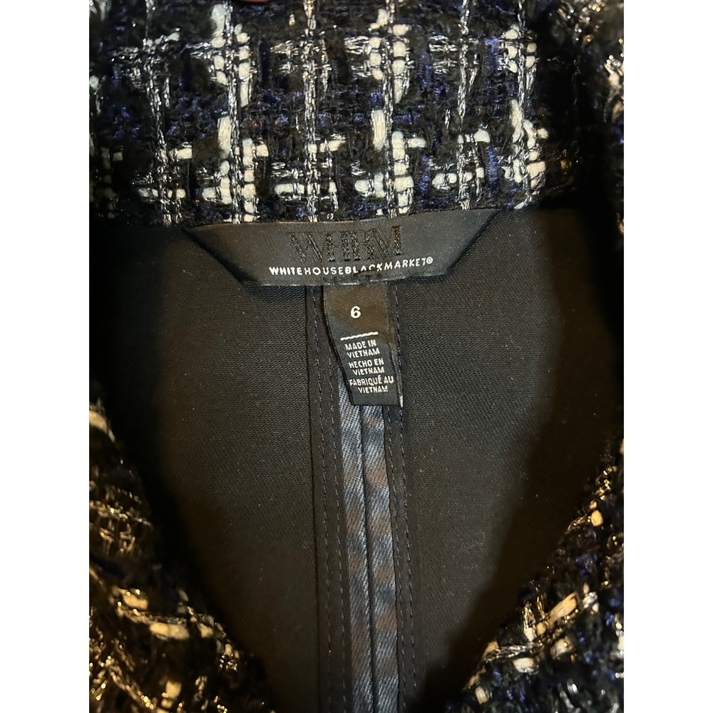 White House Black Market Jacket Women Size 6 Navy Mixed Tweed Moto Double Breast - Picture 2 of 12